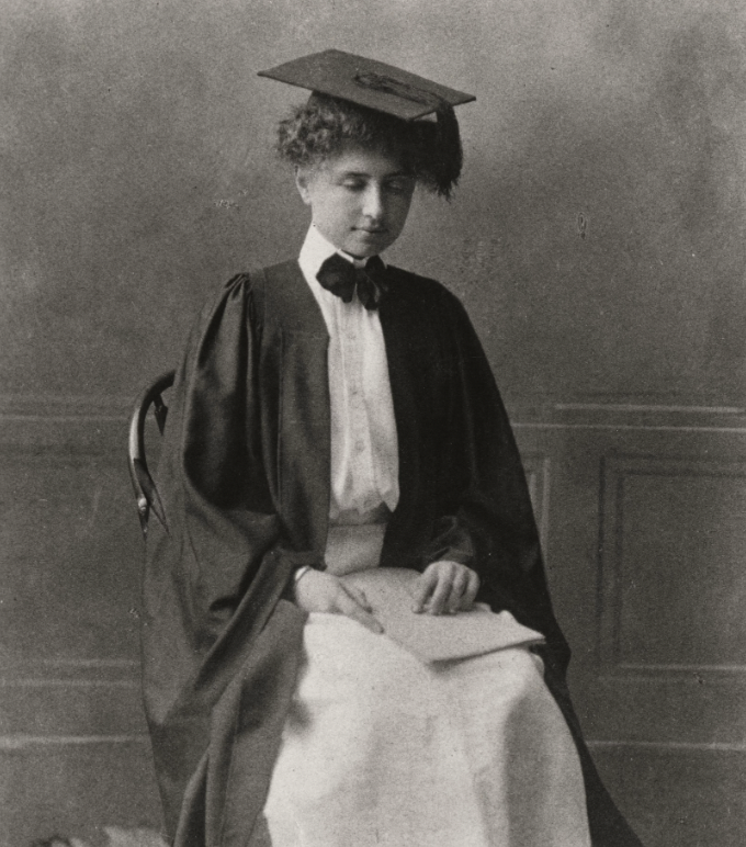 Helen Keller at her college graduation from Radcliffe Institute in 1904.