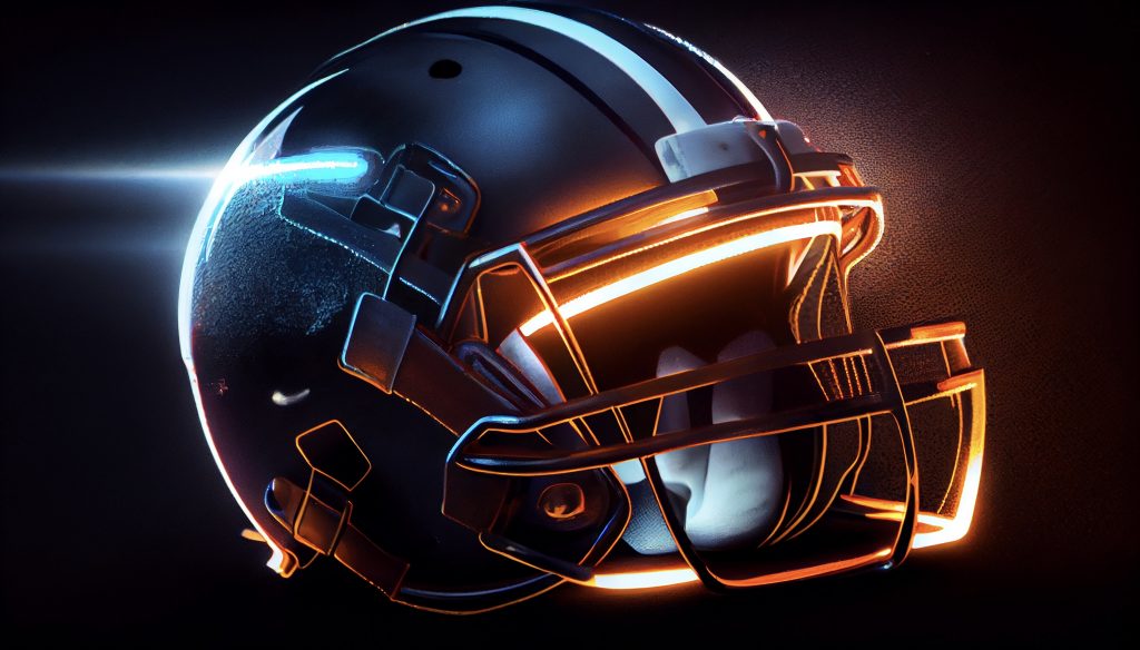 Glowing Football helmet on a black background.